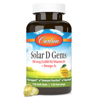 Thumbnail for Carlson - Solar D Gems, Vitamin D3 and Omega-3 Supplement, 4000 IU (100 mcg) D3, 115 mg Omega-3 EPA and DHA, Vitamin D Fish Oil Capsule, Bone & Immune Health, Vitamin D Supplement, Lemon, 120 Softgels