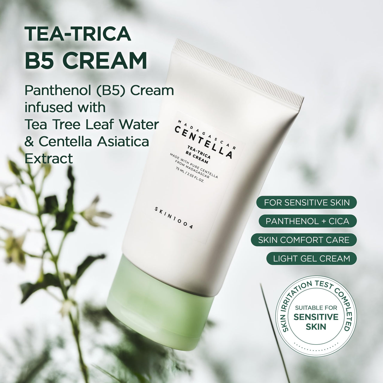 SKIN1004 Tea-Trica B5 Cream, Valentine Gifts, Korean Face Gel Moisturizer with Panthenol B5, Soothing & Hydrating Face Cream with Tea Tree & Madagascar Centella, Korean Skin Care 2.54 fl.oz / 75ml