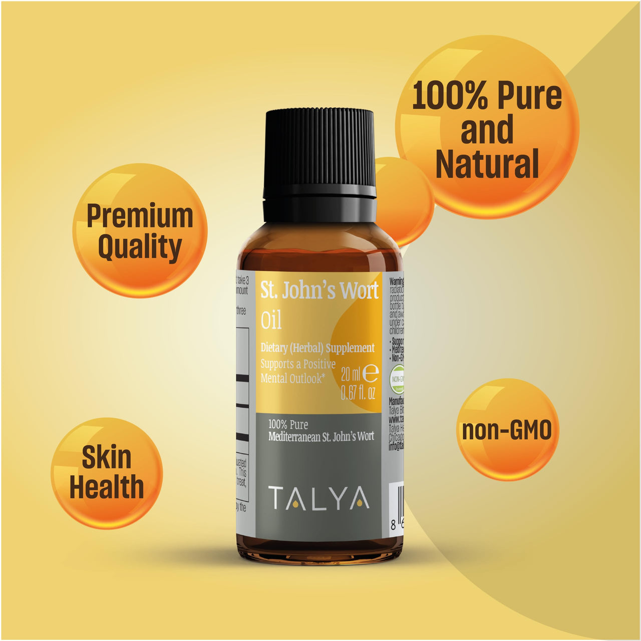 TALYA St. John’s Wort Oil 0.67 fl. oz | 100% Pure & Natural Liquid Drop | Dietary Supplement | for Positive Mood & Emotional Balance | Body, Skin & Hair Care | Non-GMO