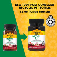 Thumbnail for Country Life Methyl B12, Supports Energy & Stamina, 1000mcg, 60 Lozenges, Certified Gluten Free, Certified Vegan