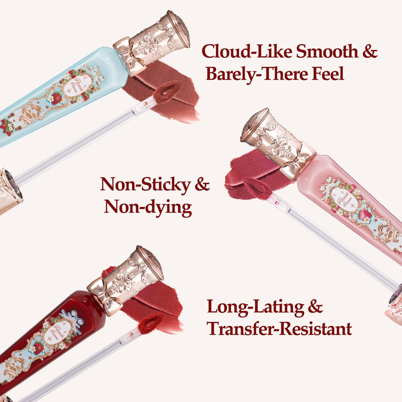 Flower Knows Strawberry Rococo Cloud Lip Cream Matte Liquid Lipstick-Long Lasting&Highly Pigmented Lip Stain -Velvety Waterproof Lip Makeup for Girls&Women-0.12 Fl Oz,1 Count(S04 Strawberry Moon)
