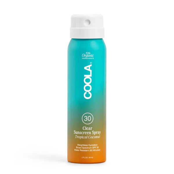 COOLA Organic Sunscreen SPF 30 Sunblock Spray, Dermatologist Tested Skin Care for Daily Protection, Vegan and Gluten Free, Tropical Coconut, 2 Fl Oz