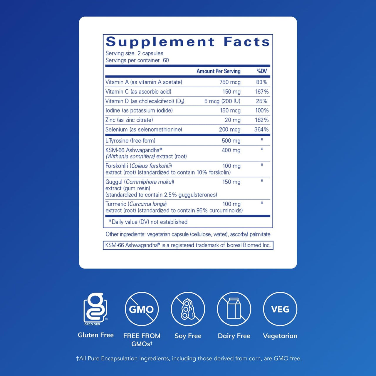 Pure Encapsulations Thyroid Support Complex - Supports Thyroid Health* - Antioxidant Infusion - with Ashwagandha & Iodine - Non-GMO & Vegetarian - 120 Capsules