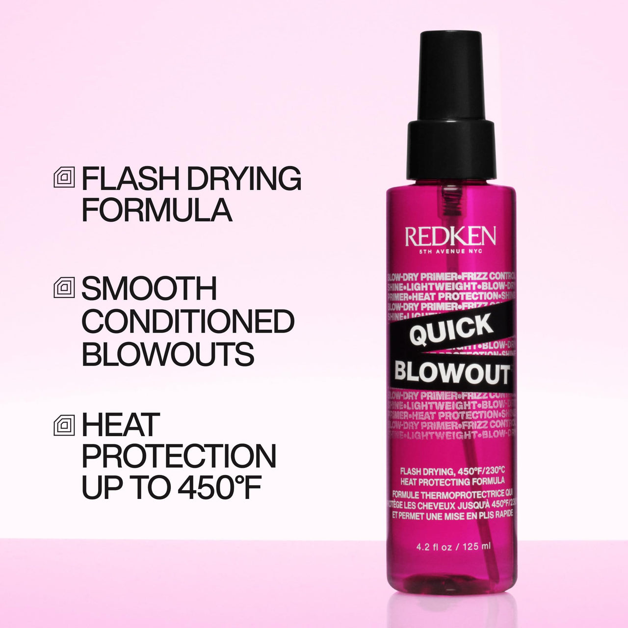 Redken Quick Blowout Heat Protectant Spray For All Hair Types - Smooths & Adds Shine, Lightweight Blowdry Styling Primer with Heat Protection, 4.2 Fl Oz