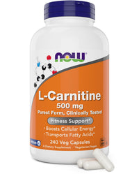 Thumbnail for NOW Foods L-Carnitine 500 mg, 240 Veg Caps - Fitness Support* - Purest Form - Non-GMO - Vegan/Vegetarian - 500mg Capsules - Amino Acid Health Supplement