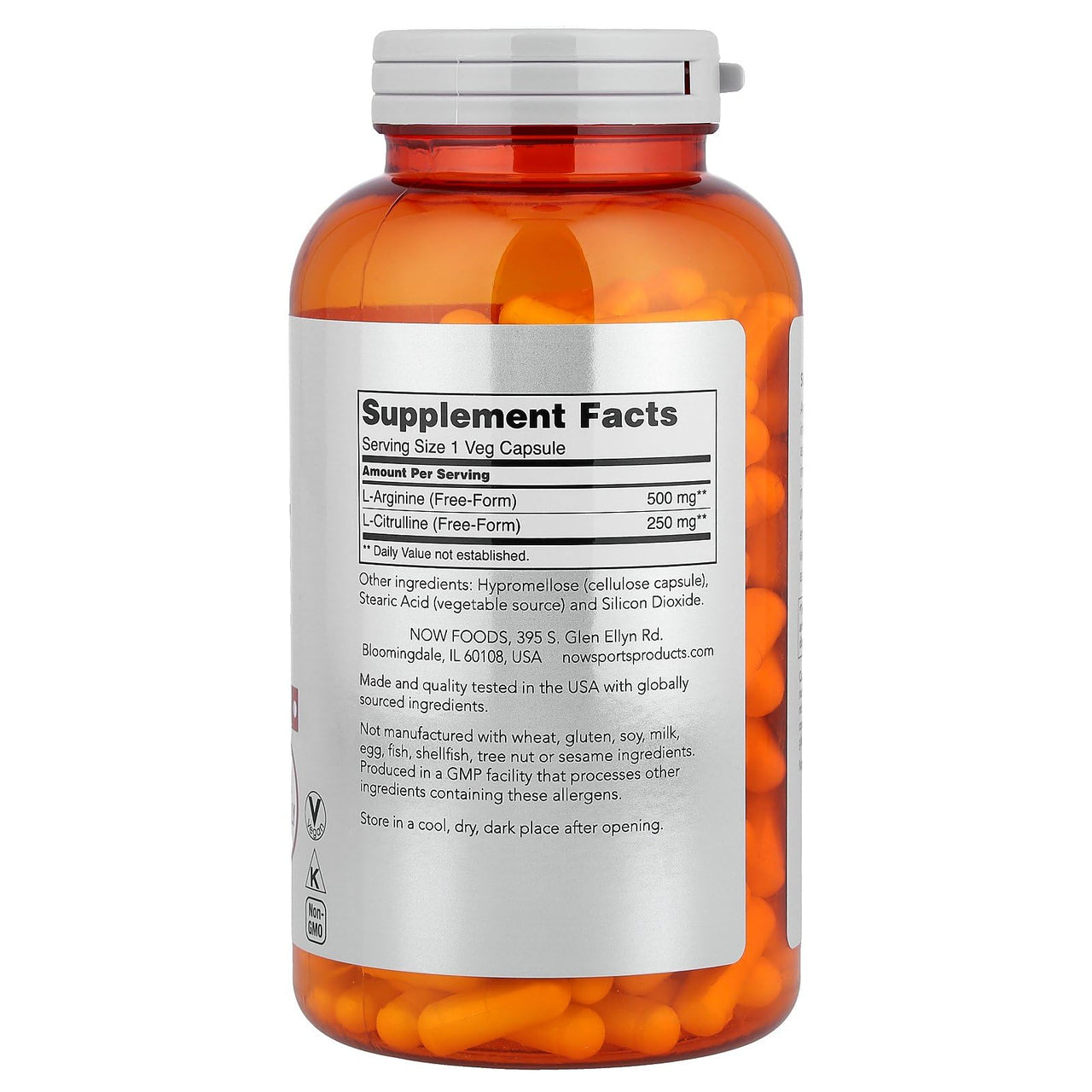 NOW Sports Nutrition, Arginine & Citrulline 500 mg/ 250 mg, Amino Acids, 240 Veg Capsules