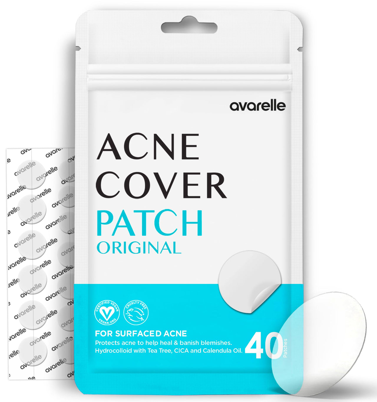 AVARELLE Acne Cover Patches, Eligible Hydrocolloid Pimple Patches for Face with Tea Tree Oil, Korean Skincare Zit Patches for Face | HSA Store Eligible Items | Vegan, Cruelty-free