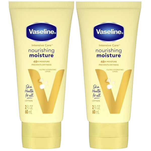Vaseline Lotion, Intensive Care Nourishing Moisture 2-Pack – Moisturizer with Oat Extract + Ultra-Hydrating Lipids for Healing Extremely Dry Skin, 2 Oz Ea