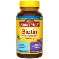 Thumbnail for Nature Made Maximum Strength Biotin 5000 mcg Softgels, Biotin Hair Skin and Nails Vitamins Dietary Supplement, 120 Count