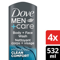 Thumbnail for DOVE MEN + CARE Body and Face Wash Clean Comfort 4 Count for Healthier and Stronger Skin Effectively Washes Away Bacteria While Nourishing Your Skin, 18 oz