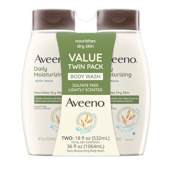 Aveeno Daily Moisturizing Body Wash Cleanser & Shaving Gel for Men & Women, Clean-Rinsing for Softer & Smoother Skin, Gentle & Lightly Scented, 18 fl. Oz, Pack of 2