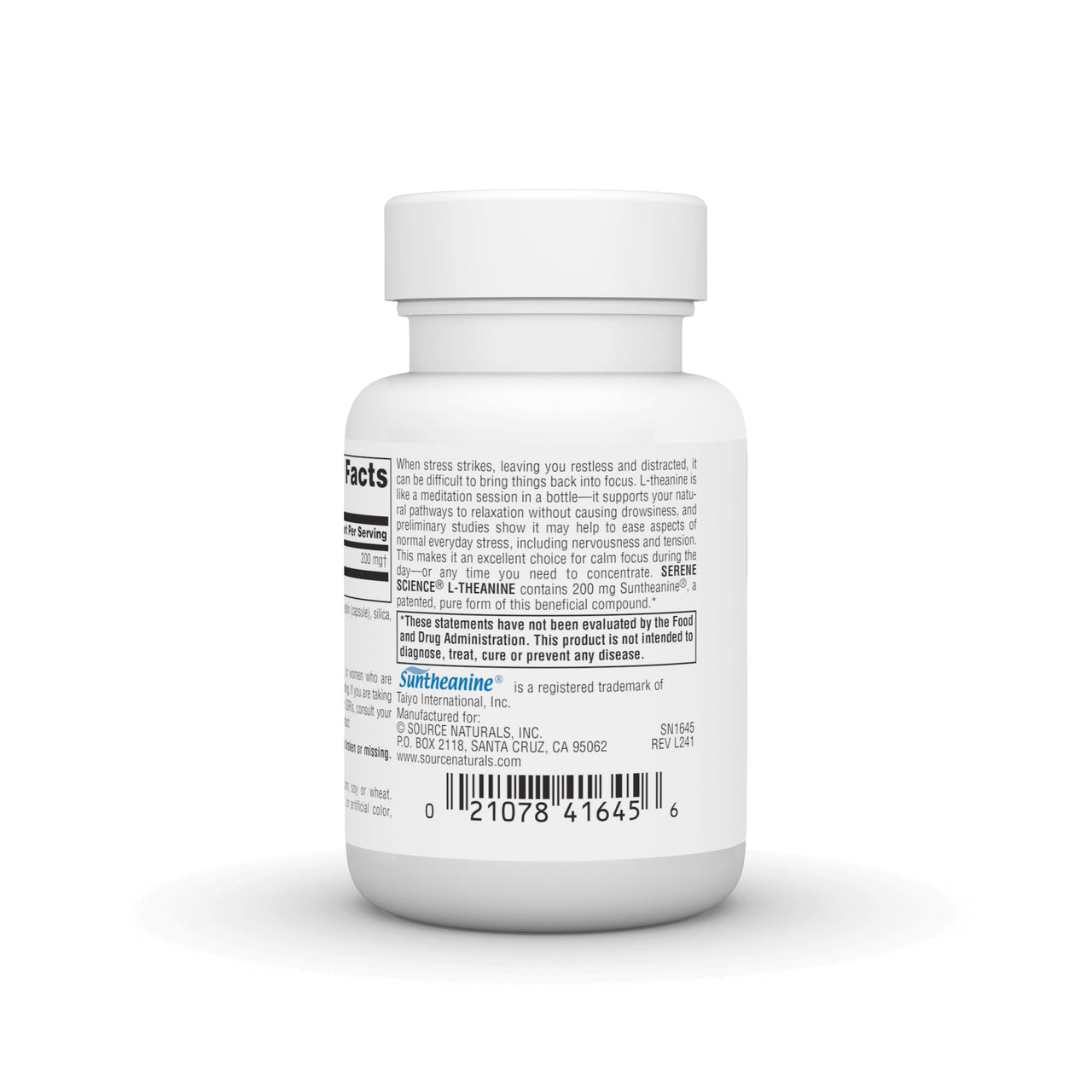 Source Naturals Serene Science L-Theanine, Made with Suntheanine, for Focused Relaxation, 200 mg - 30 Capsules