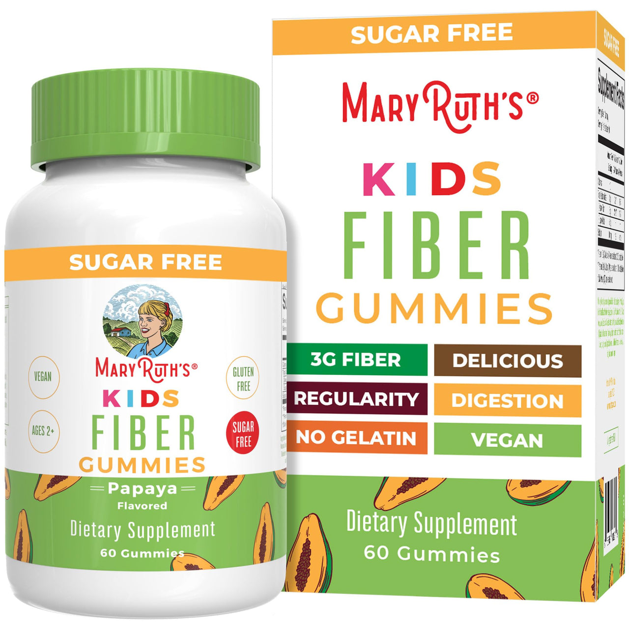 MaryRuth Organics Fiber Gummies for Kids | 2 Month Supply | Sugar Free | Soluble Fiber Supplement | Gut Health & Digestion Support | 3g Fiber per Gummy | Vegan | 60 Count