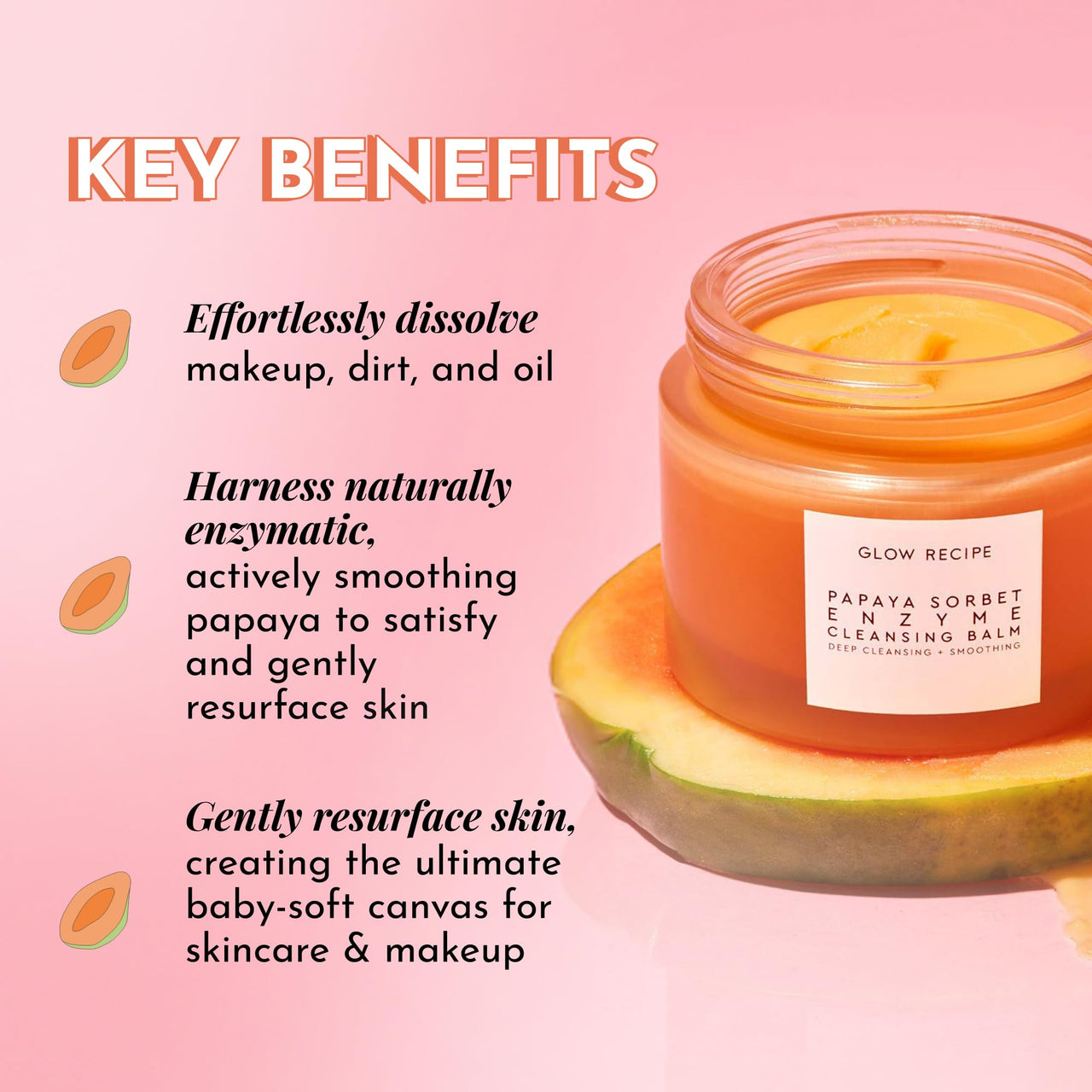 Glow Recipe Papaya Enzyme Cleansing Balm, Korean Double Cleanse First Cleanser, Makeup Remover + Cleansing Oil Balm, Gentle Exfoliating Face Cleanser, Hydrating (3.38 oz)