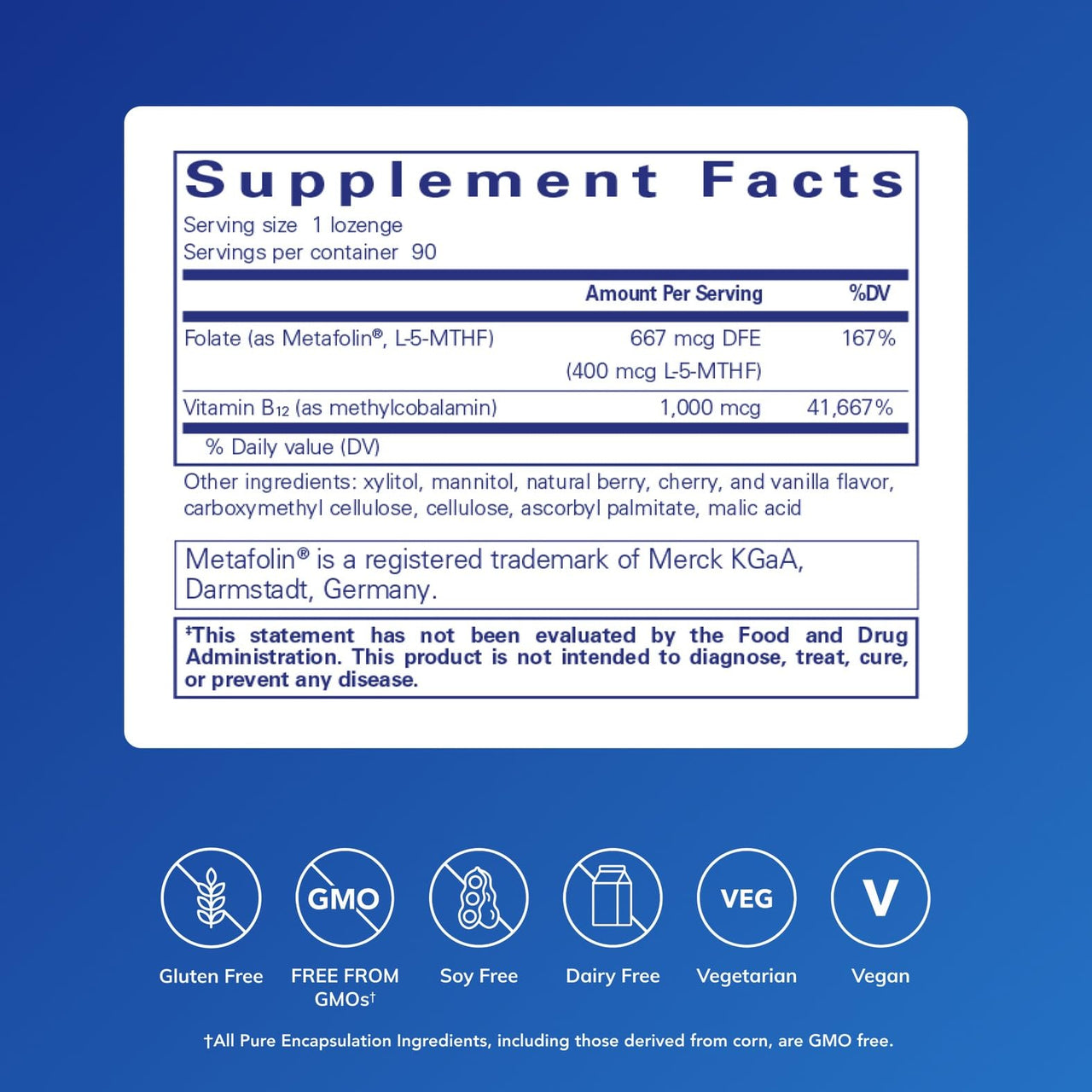 Pure Encapsulations PureMelt B12 Folate - Active B Vitamin with L-5-MTHF - Metabolism Support & Red Blood Cell Function* - Non-GMO & Vegan - 90 Lozenges