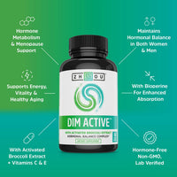 Thumbnail for Zhou DIM Active - DIM Supplement, Hormone Balance for Women & Men, Hormonal Support with 250mg Diindolylmethane - 60 Vegan Capsules