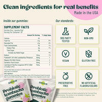 Thumbnail for BoochBod - Probiotic Kombucha Gummy - Prebiotics, Probiotics, Postbiotics, Fiber Supplement, Slippery Elm, Dandelion Root, MCT Oil, for Bloating, Gut Health - Probiotics for Women and Men