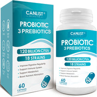 Thumbnail for CANLIST Probiotics 120 Billion CFUs 18 Strains, 3 Prebiotics & Digestive Enzymes for Men Women,Digestive & Immune Support,Shelf Stable Non-GMO 60 Capsules