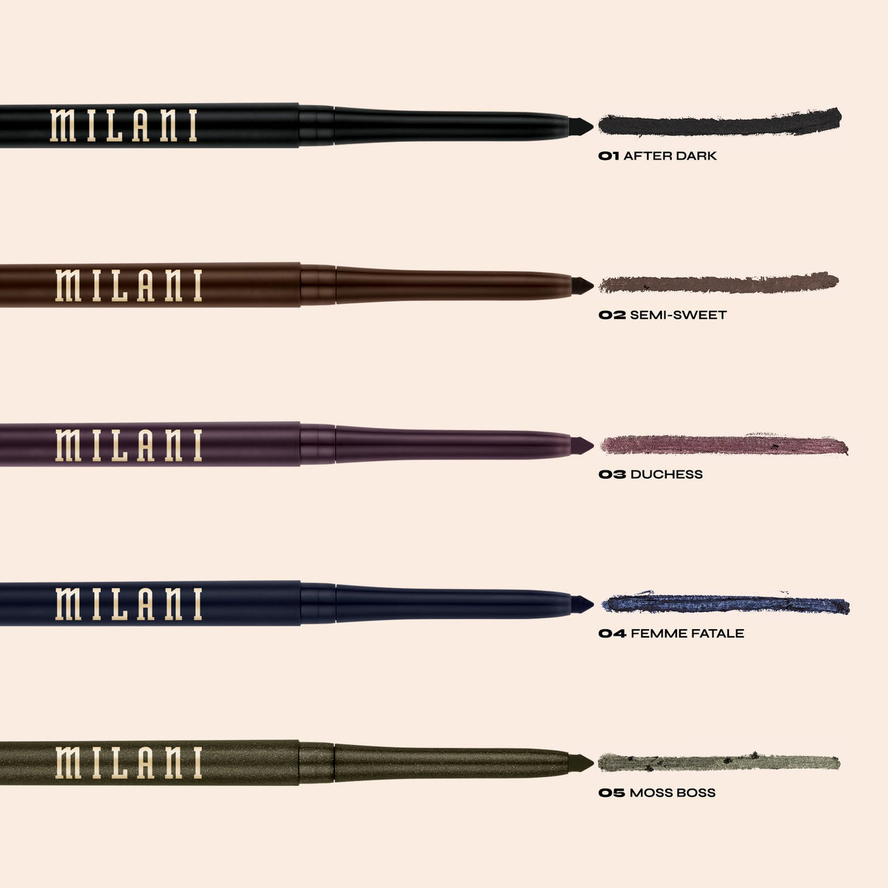 Milani Stay Put Eyeliner - Duchess (0.01 Ounce) Cruelty-Free Self-Sharpening Eye Pencil with Built-In Smudger - Line & Define Eyes with High Pigment Shades for Long-Lasting Wear