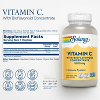Thumbnail for SOLARAY Vitamin C 1000mg with Bioflavonoids Concentrate - Vitamin C Capsules with Rose HIPS and Acerola Cherry - Antioxidant, Heart Health and Immune Support Supplement, Vegan, Non-GMO, 250 Servings