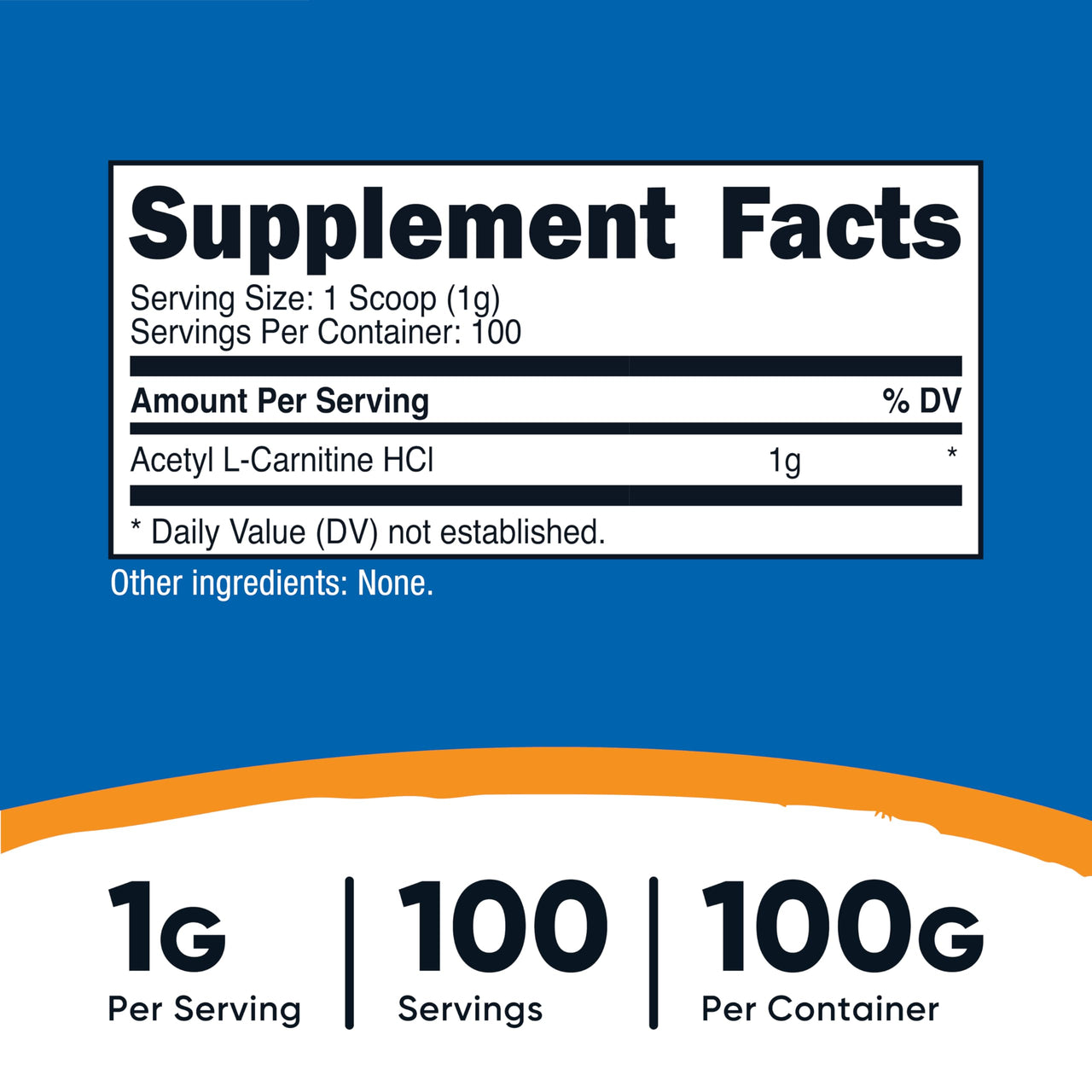 Nutricost Acetyl L-Carnitine HCI (ALCAR) 100 Grams per Container - 1G Per Serving - Non-GMO, Gluten Free, Unflavored