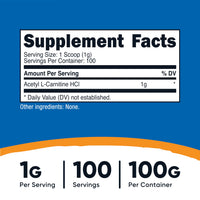 Thumbnail for Nutricost Acetyl L-Carnitine HCI (ALCAR) 100 Grams per Container - 1G Per Serving - Non-GMO, Gluten Free, Unflavored