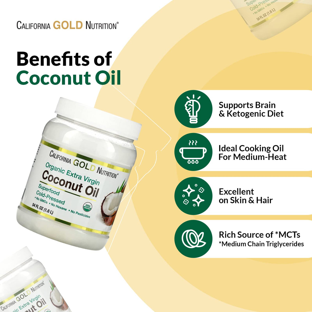 Organic Extra Virgin Coconut Oil by California Gold Nutrition - Use as Cooking Oil or Butter Substitute - Use Externally on Hair & Skin - Vegan Friendly - Gluten Free, Non-GMO - 2 Pack - 16 fl oz Each