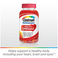 Thumbnail for Centrum MultiGummies Multi + Omega-3 Natural Strawberry, Lemon, Orange Flavors Multivitamin/Multimineral Supplement Gummy, 100 Count