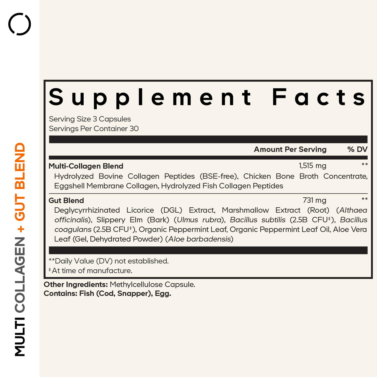 Codeage Multi Collagen + Gut Blend Supplement - Digestive Probiotics, DGL Licorice, Aloe Vera, Organic Peppermint Leaf, Slippery Elm - Hydrolyzed Bovine Collagen Pills - Non-GMO - 90 Capsules