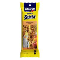 Thumbnail for Vitakraft Crunch Sticks Cockatiel Treat Apple And Honey Flavor – 2 Sticks - Triple Baked For Extra Crunch – Natural Wood Chew Center With Cage Clip – Fortified With Vitamins And Minerals