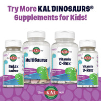 Thumbnail for KAL Relax-a-Saurus, Stress Support Supplement for Kids, L-Theanine for Children with Herbal Stress Relief & Relaxation & Blend, Delicious Natural Grape Flavor, 60-Day Guarantee, 30 Chewables