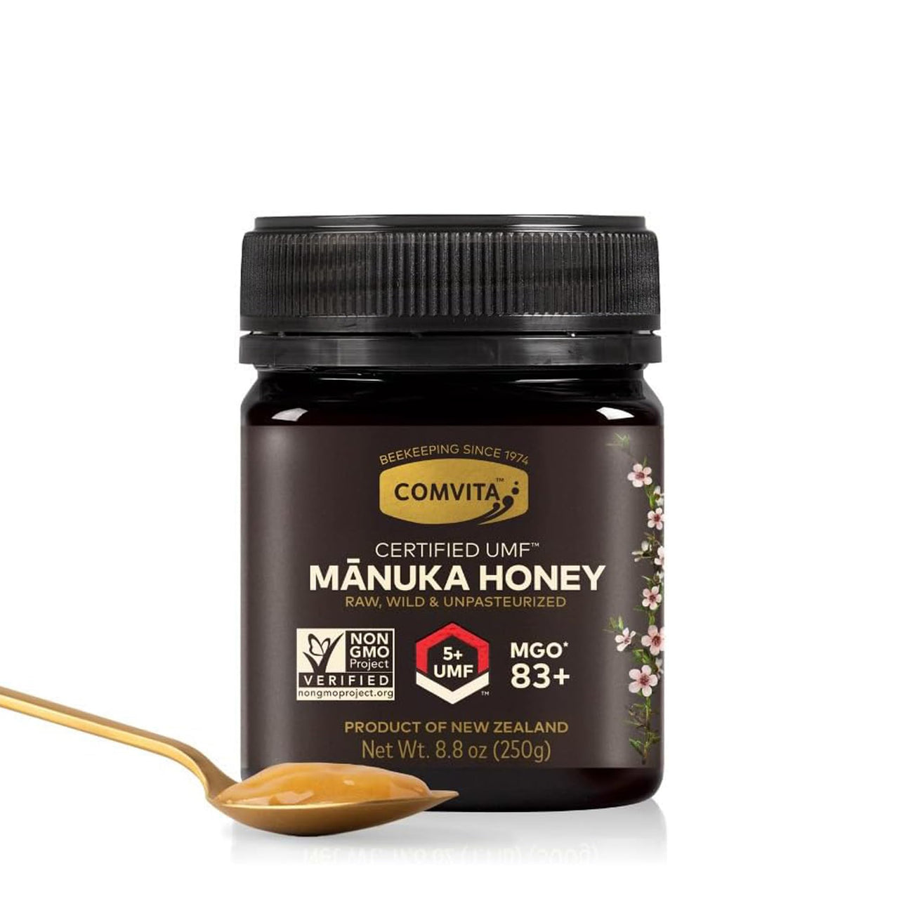 Comvita Manuka Honey UMF 5+ (MGO 83+) - Raw Manuka Honey New Zealand, Pure & Unpasteurized, Superfood for Immune Health, Use in Tea, Wild, Monofloral, Non-GMO - 250g (8.8 oz)