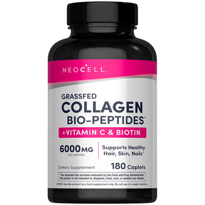 Image 1 of NeoCell Collagen Peptides Pills | 180 Tablets | with Vitamin C and Biotin | Grass Fed Bovine | Hair, Skin, & Nails | for Women and Men