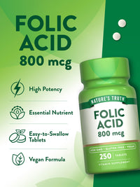 Thumbnail for Nature's Truth Folic Acid | 800 mcg | 250 Tablets | Vegan, Non-GMO & Gluten Free Supplement