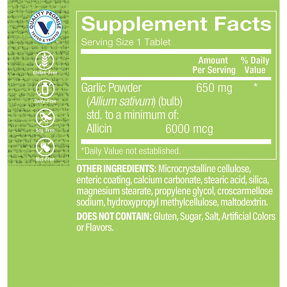 The Vitamin Shoppe Garlic Extract 6000mcg Allicin - Heart & Cholesterol Support | Odorless 650mg | 100 Tablets | Cardiovascular