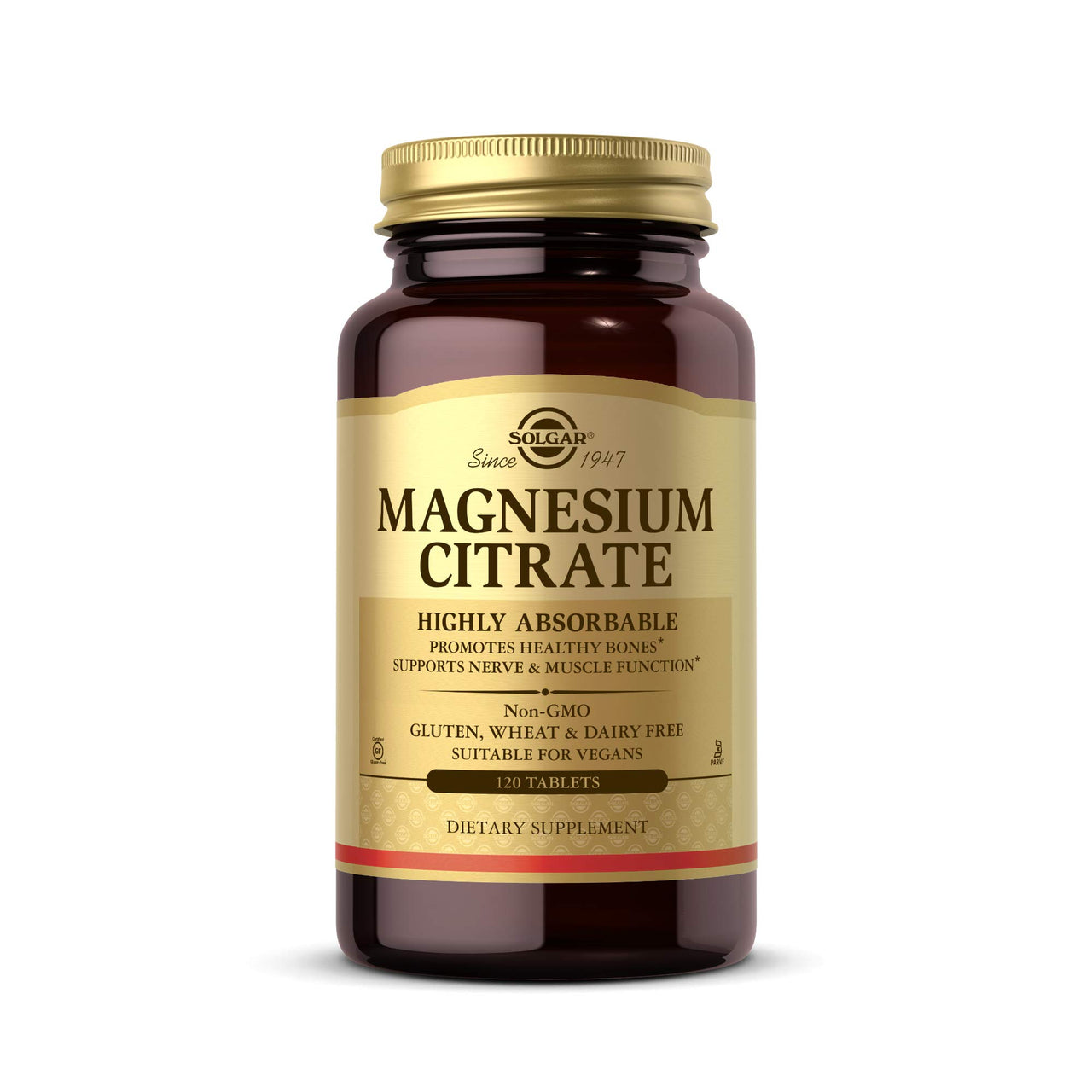 Solgar Magnesium Citrate, 120 Tablets - Promotes Healthy Bones - Supports Nerve & Muscle Function - Non GMO, Vegan, Gluten Free, Dairy Free, Kosher - 60 Servings, Standard Packaging