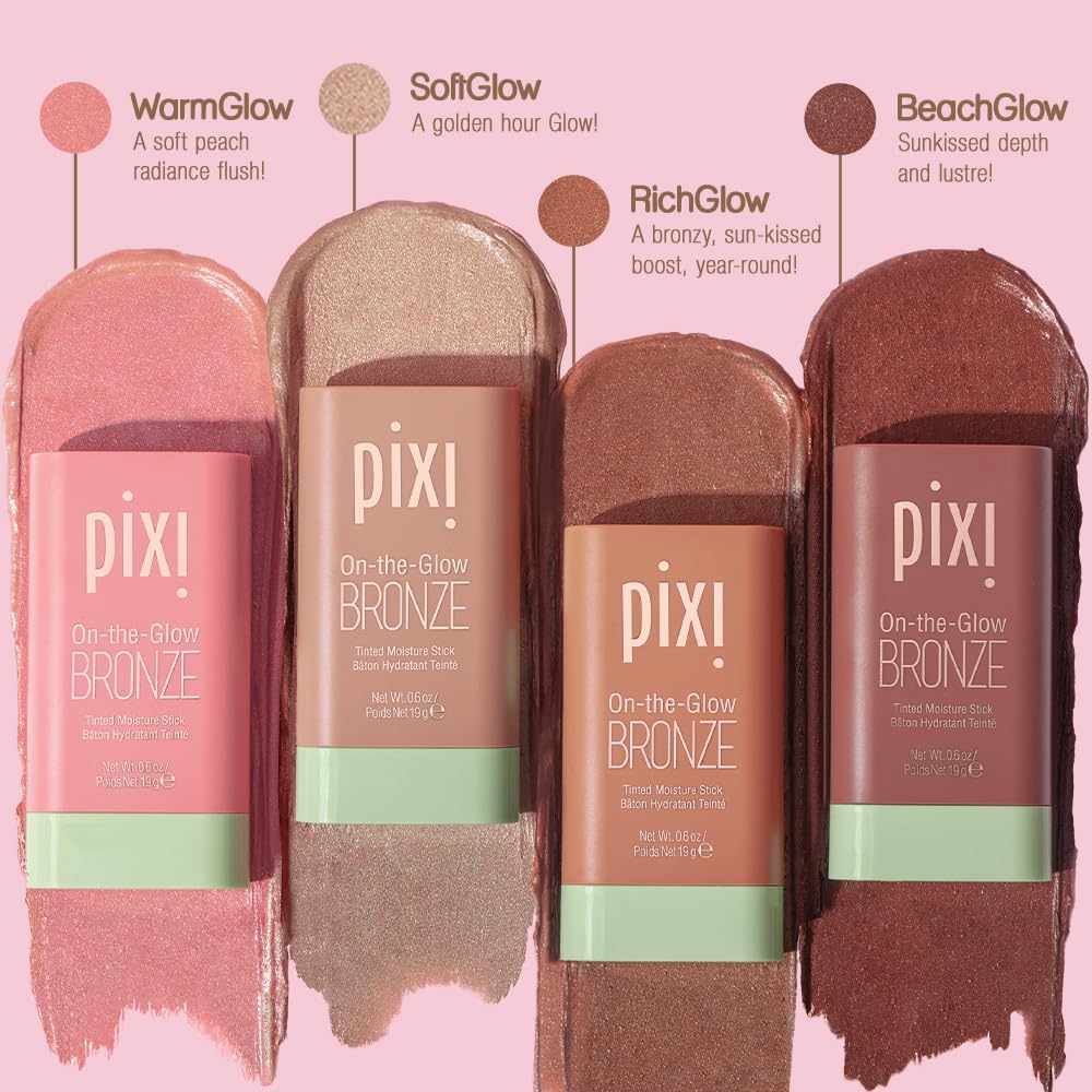 Pixi On-the-Glow Bronze - RichGlow, Hydrating Tinted Moisture Bronzer Stick with Ginseng, Aloe Vera & Fruit Extracts, For Cheeks & Lips, 19g / 0.6oz, Paraben-Free