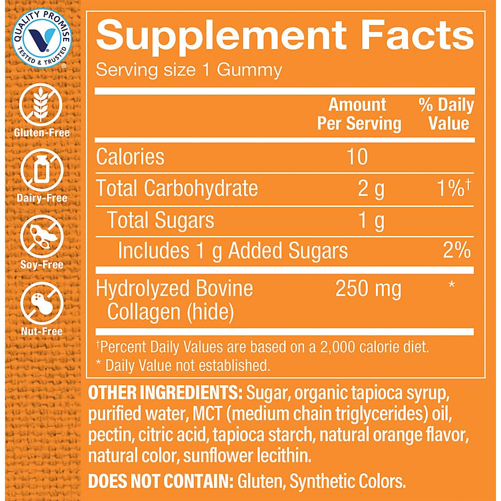 Collagen Gummies a" Supports Healthy Joints, Hair, Skin, & Nails - Orange (60 Gummies)