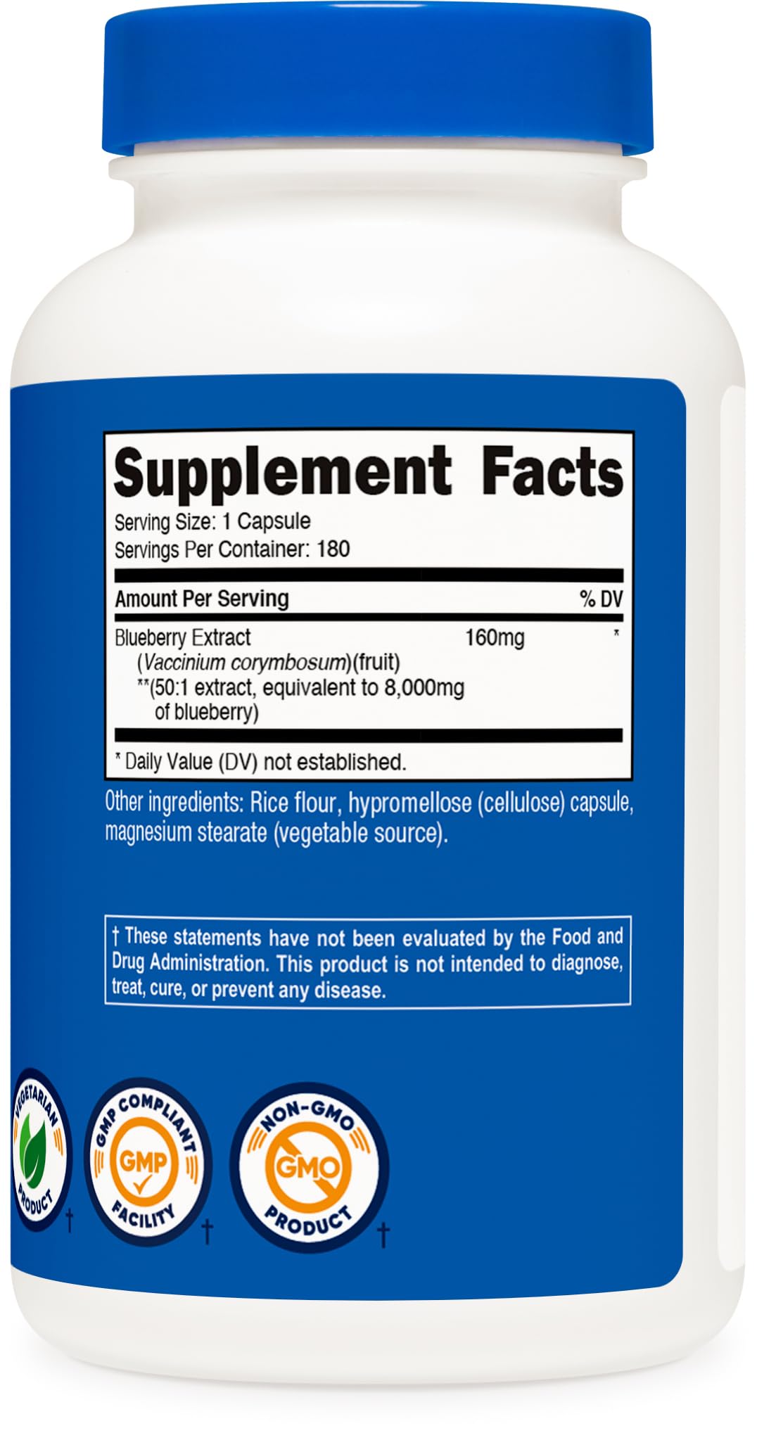 Nutricost Blueberry Extract 8,000mg Equivalent from 160mg of 50:1 Extract Per Serving, 180 Capsules for 180 Servings Per Bottle - Vegetarian, Gluten Free and GMO Free