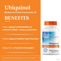 Thumbnail for Doctor's Best Kaneka Ubiquinol 100 mg Supplement for Men & Women - Reduced Form CoQ10, Coenzyme Q10 100mg for Antioxidant & Heart Health Support, Non GMO, Gluten Free, Soy Free - 60 Softgels