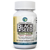 Thumbnail for Amazing Herbs Whole Spectrum Black Seed Ultimate, Vegetarian Capsules - Olive Leaf & Garlic Extracts Plus Ginger & Cayenne, Gluten Free, Non GMO, Vegan - 100 Count
