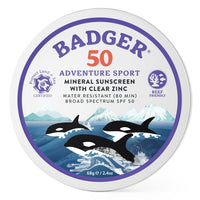 Thumbnail for Badger Biodegradable Reef Safe Sunscreen, SPF 50 Mineral Sunscreen, 98% Organic Ingredients, Unscented, Water Resistant Adventure Sport Sun Cream, Travel Size 2.4 oz Tin