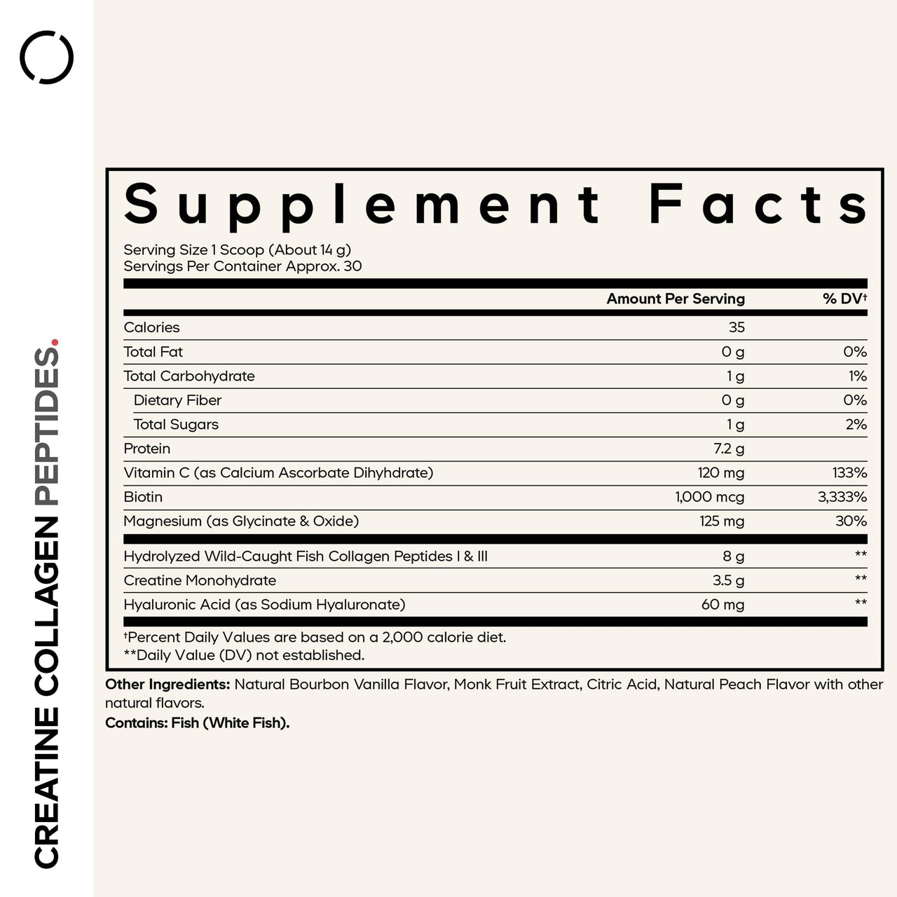 Codeage Creatine Collagen Peptides - Creatine Monohydrate Powder Supplement, Wild-Caught Marine Collagen, Biotin, Magnesium, Vitamin C, Hyaluronic Acid - Vanilla Flavored - Non-GMO - 15 Oz