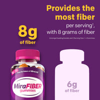 Thumbnail for MiraFIBER Gummies from The Makers of MiraLAX, 8g of Daily Fiber Per Serving, Metabolism Support with B Vitamins, Gut Health for Men & Women, Prebiotic Fiber Gummies for Adults, Mixed Fruit Flavor 72Ct