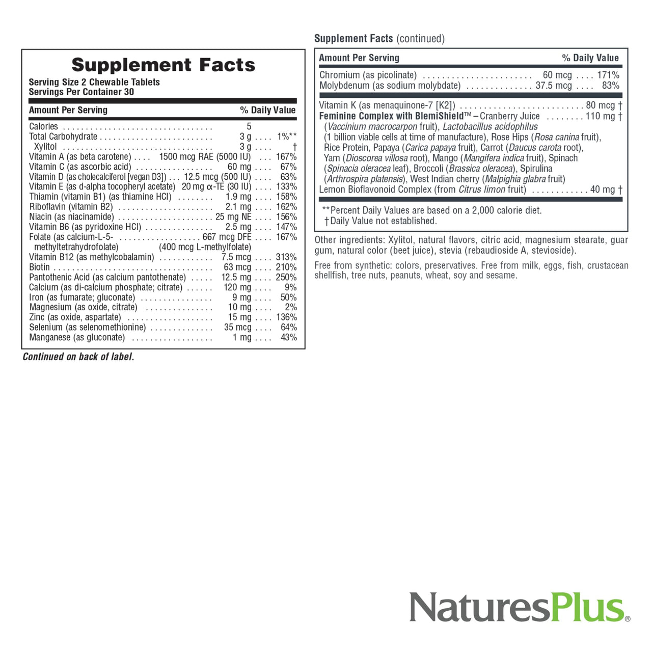 NaturesPlus Source of Life Power Teen for Her, Natural Berry - 60 Chewable Tablets, Pack of 2 - High Potency Multivitamin - Sugar Free, Vegan - 60 Total Servings