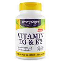 Thumbnail for Healthy Origins Vitamin D3 2,000 IU (50 mcg) & K2 200 mcg (Non-GMO, 3rd Party Tested, Bone Support, Cardiovacsular Support), 180 Softgels