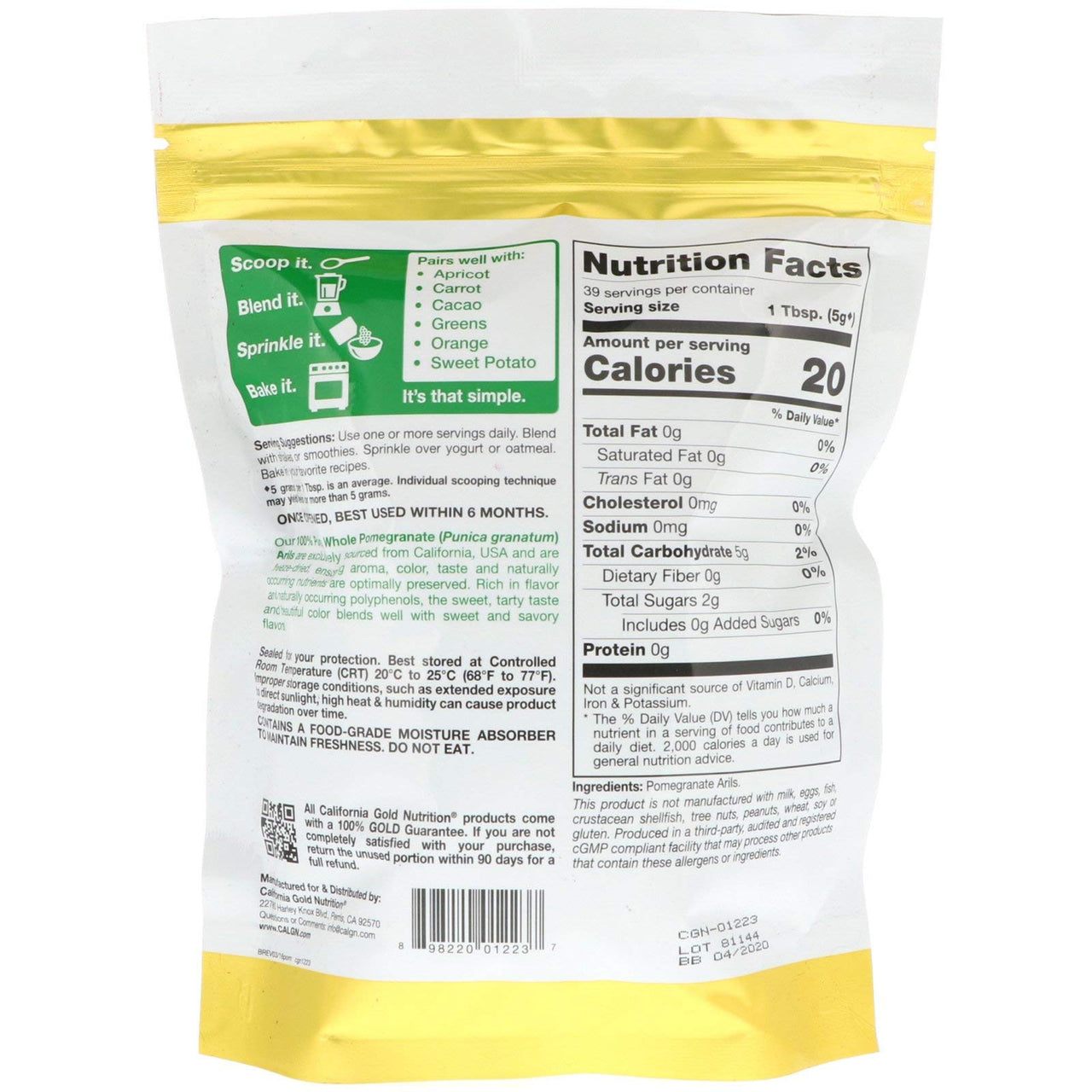 California Gold Nutrition Superfoods, Pomegranate Arils, 7 oz (199 g)