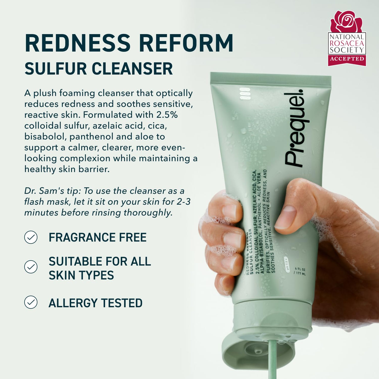Prequel Skin Redness Reform Sulfur Cleanser – Calming Face Wash for Redness & Discomfort – Foaming Formula with Soothing Azelaic Acid & Colloidal Sulfur – Dermatologist-Developed Skincare – 6oz