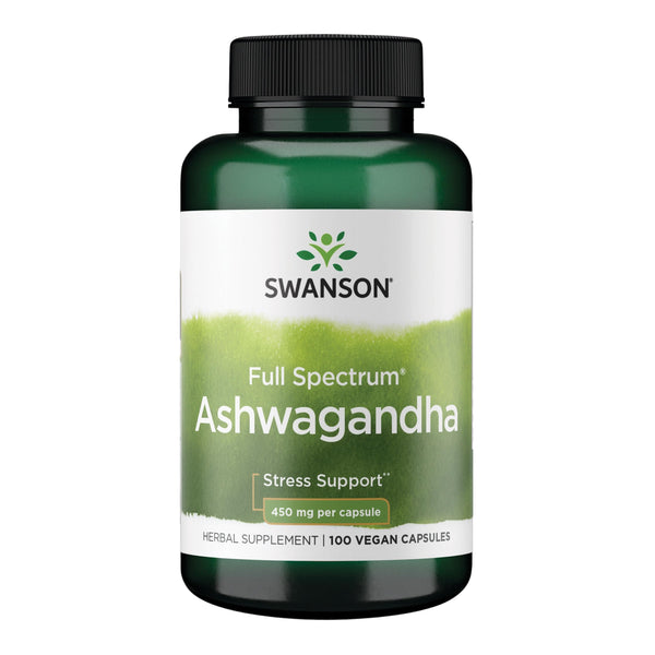 Swanson Full Spectrum Ashwagandha - Natural Stress, Energy, Sleep & Immune Support* - Traditional Ayurvedic Supplement - Gluten-Free & Non-GMO - 100 Vegan Capsules