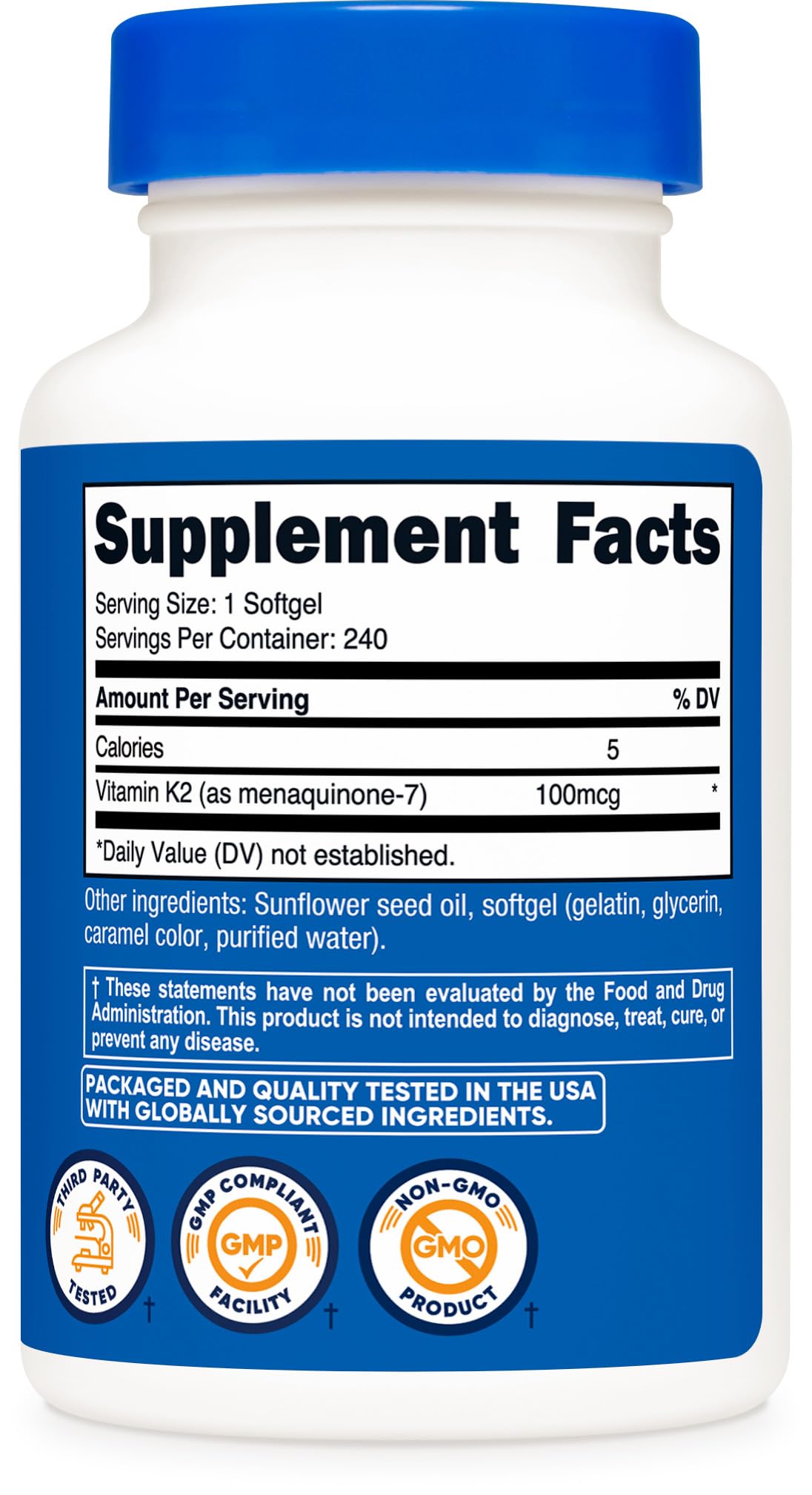 Nutricost Vitamin K2 MK-7 100 mcg, 240 Softgels - Gluten Free and Non-GMO MK7
